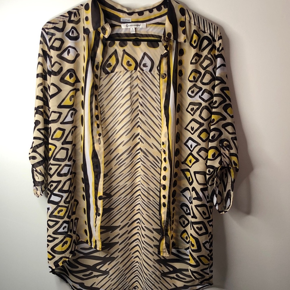 QUINTESSENTIAL Geometric Yellow and Black Blouse